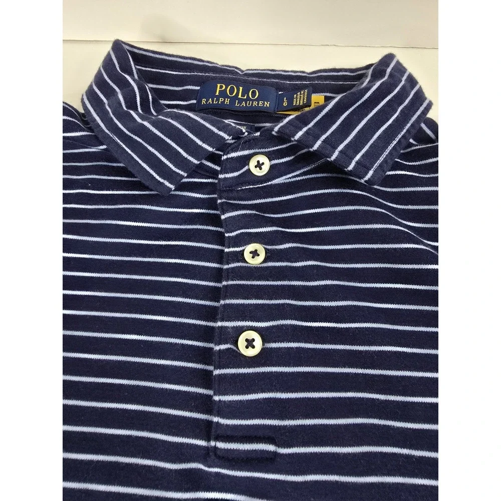 Polo Ralph Lauren NAVY STRIPE Men's Striped Polo‎ Neck Collar Shirt, US L Large
